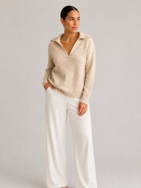 WHBM Soft Knit Collared Sweater Beige Size M